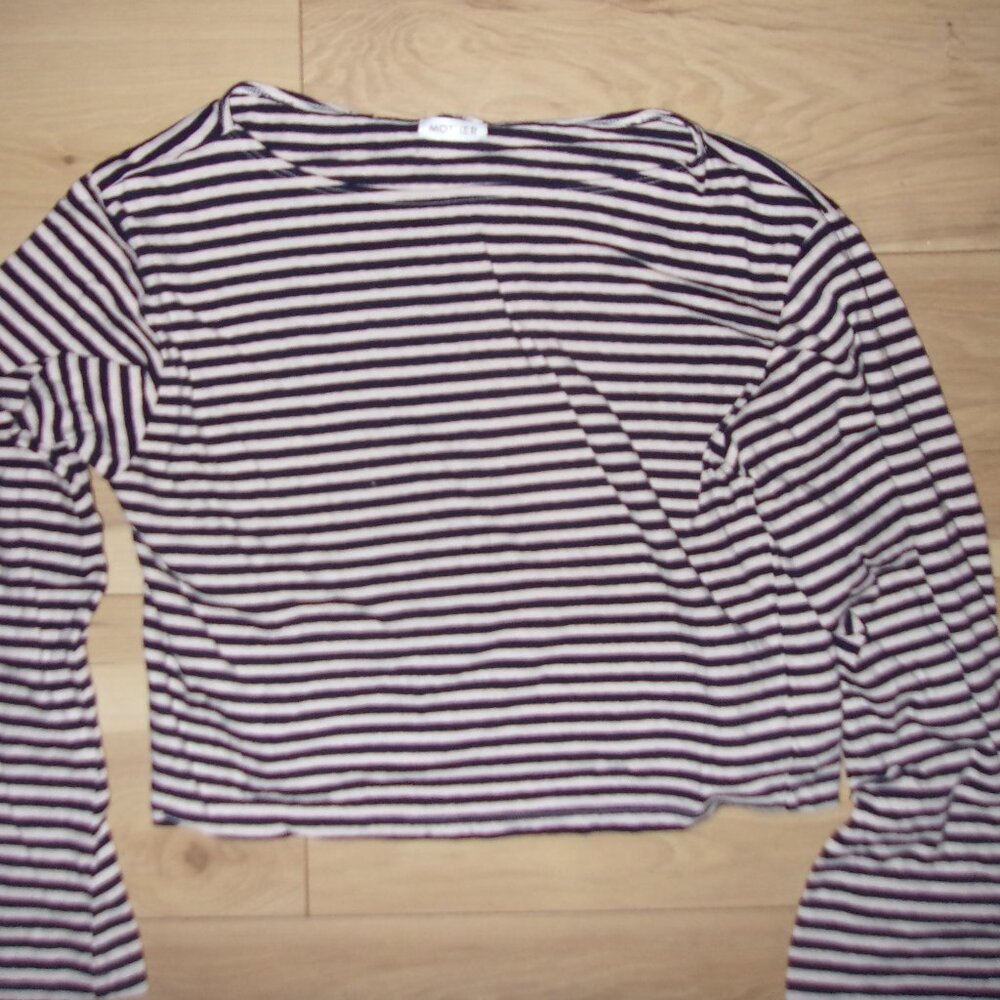 MOTHER Striped Long Sleeve Tee in Black and Cream
